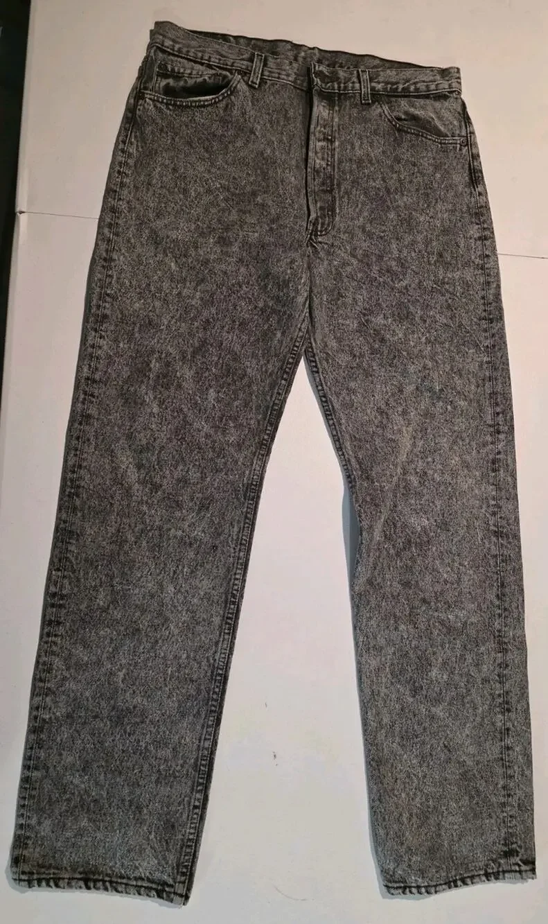 Levi’s 501 Jeans 36x34 Black Acid Wash USA Made Vintage Button Fly Denim